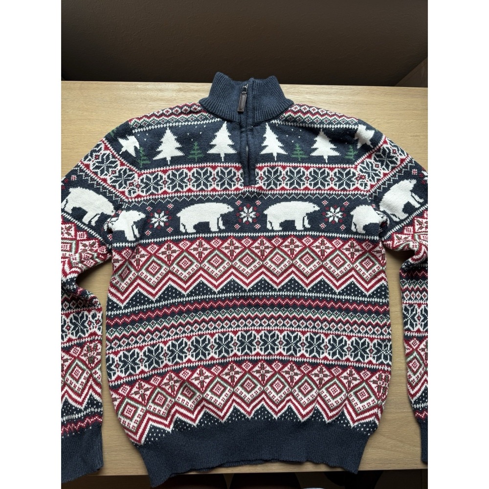 Aspen Sweater Women's‎ Medium Polar Bear Fair Isle Mock Neck 1/4 Zip